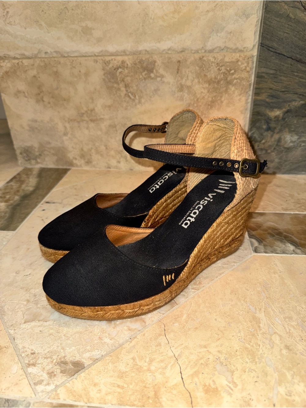 Viscata Barcelona Black Espadrille Wedge Sandals EU 39